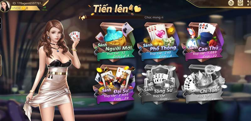 Giao diện chơi bài Tiến Lên tại nhà cái EV88